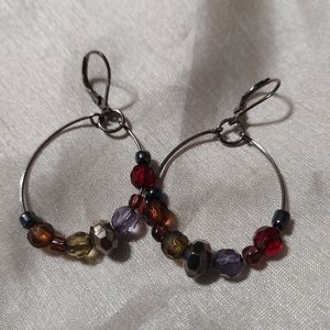 Vintage Beaded Wire Hoop Earrings